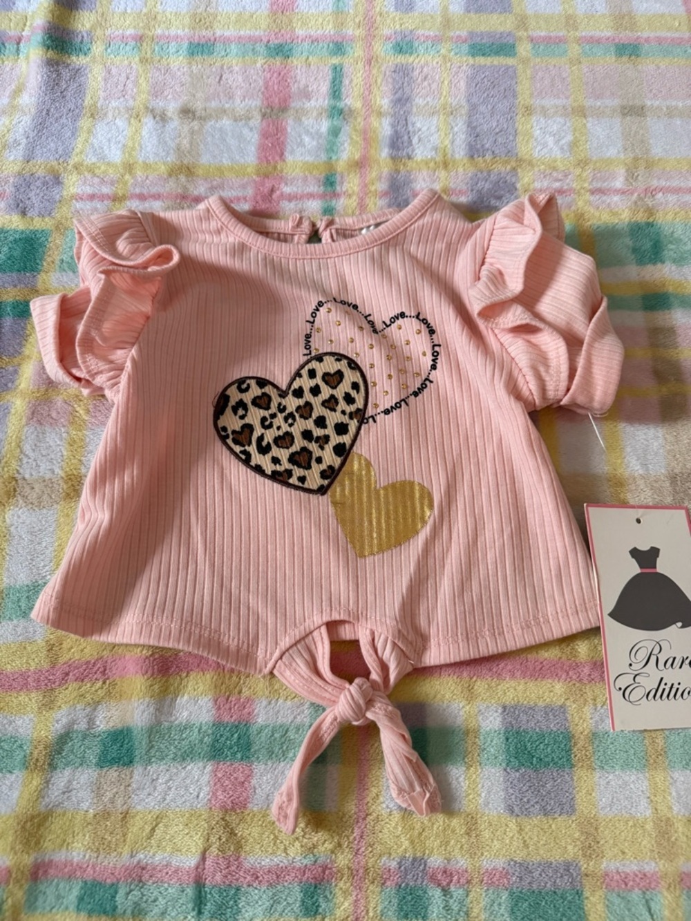 Rare Editions Light Pink Ribbed Top with Heart Accent
